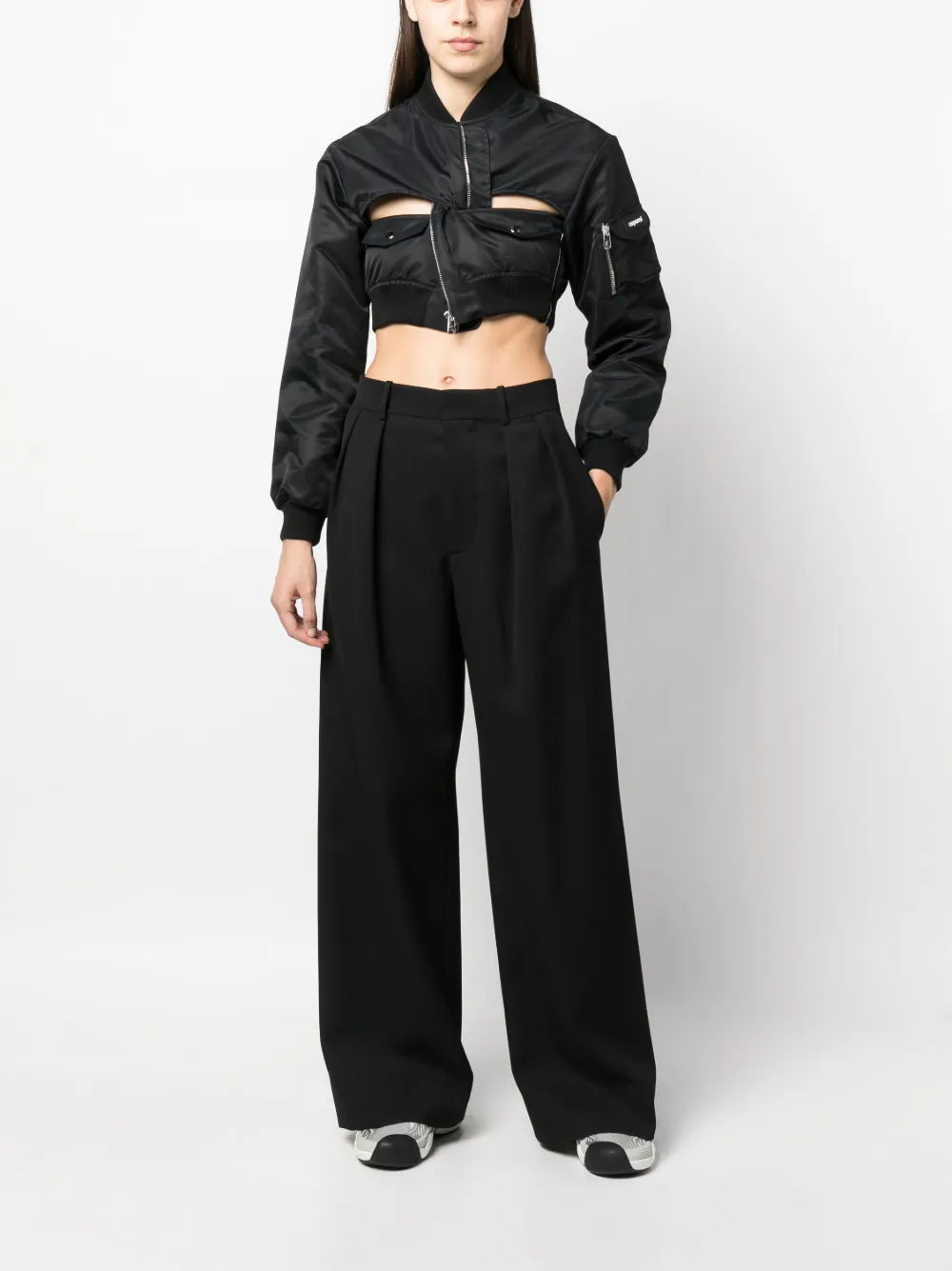 Cut-Out Cropped Bomber Jacket