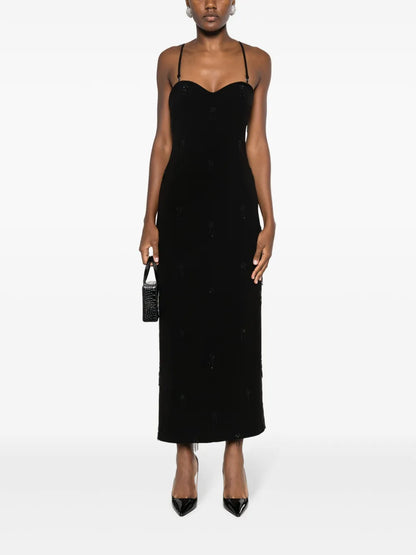 Embroidered Crepe Midi Dress