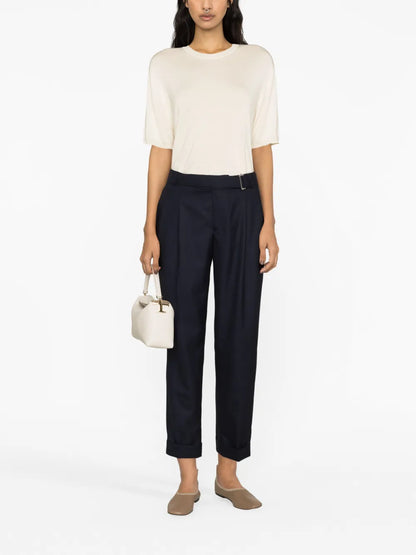Belted-Waist Tapered Trousers
