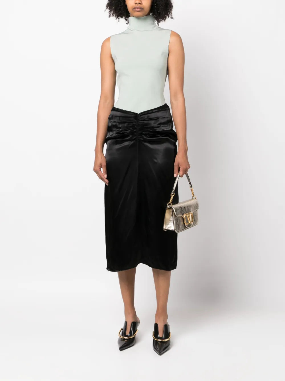 Gathered-Waist Midi Skirt