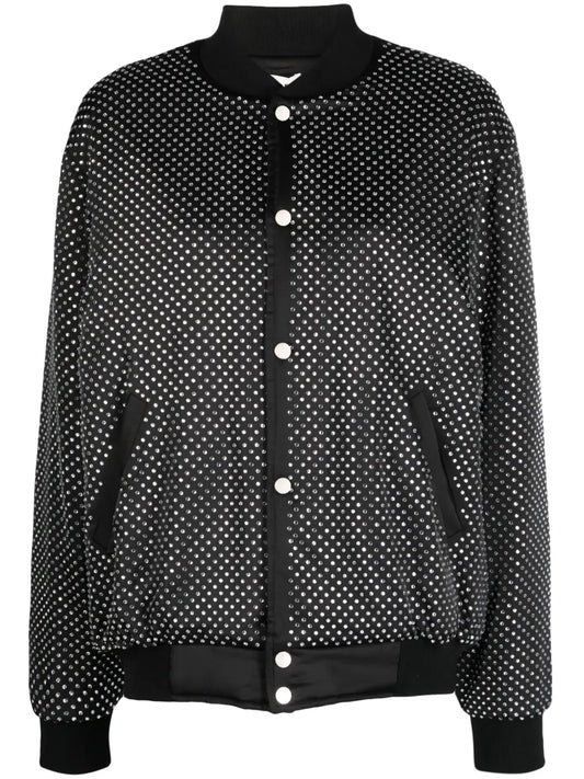 Crystal-Embellished Press-Stud Bomber Jacket