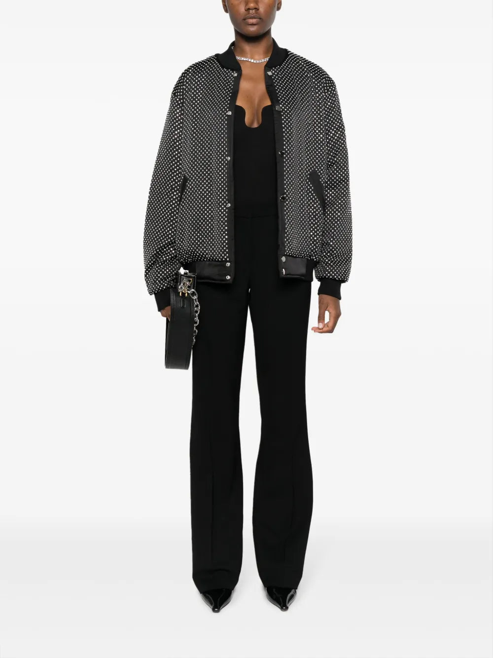 Crystal-Embellished Press-Stud Bomber Jacket