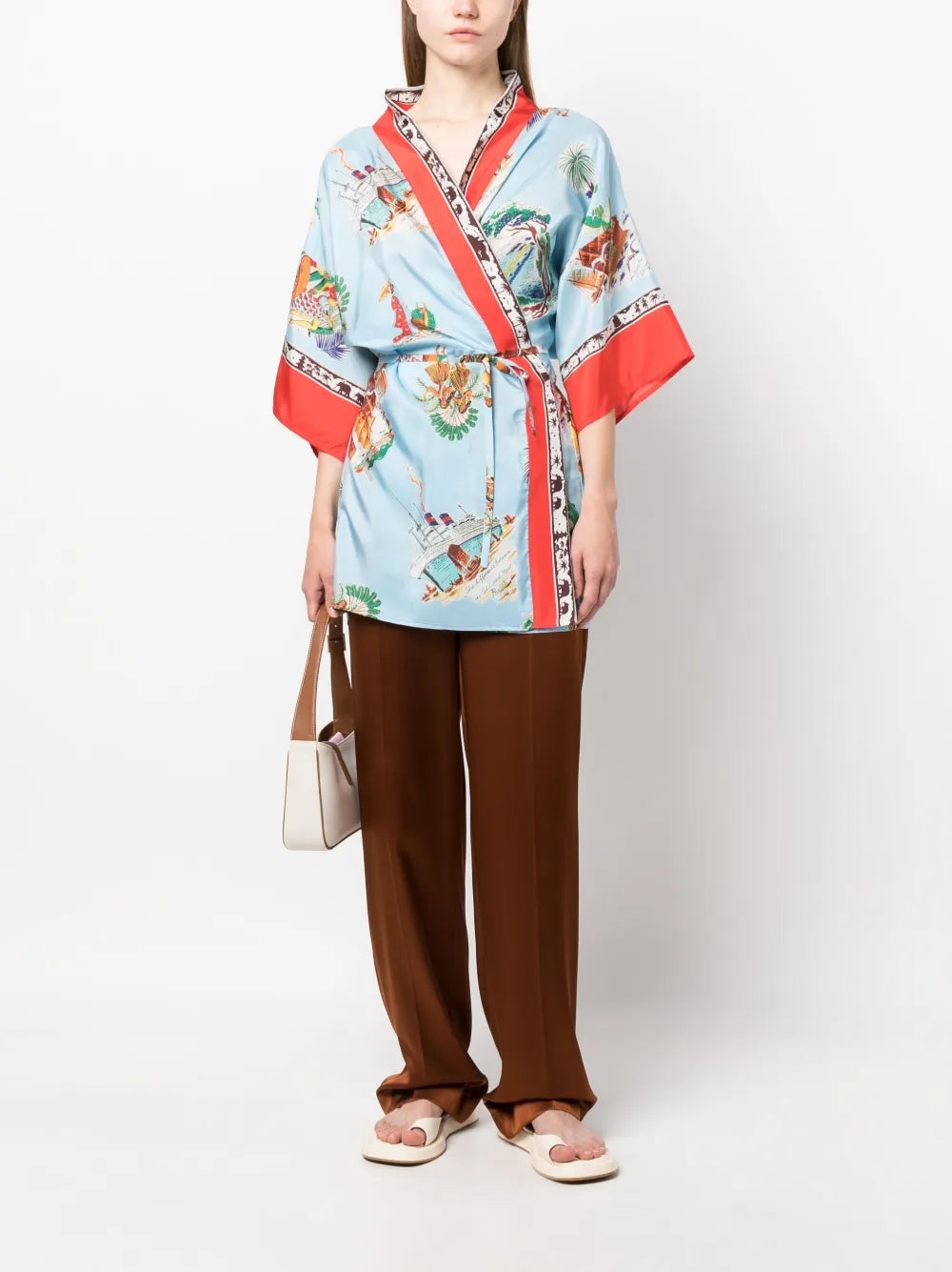 Graphic-Print Silk Poncho