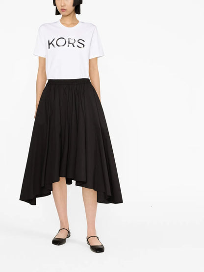 High-Waisted Asymmetric-Hem Skirt