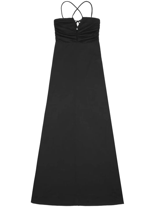 Crossover-Strap Gathered Maxi Dress
