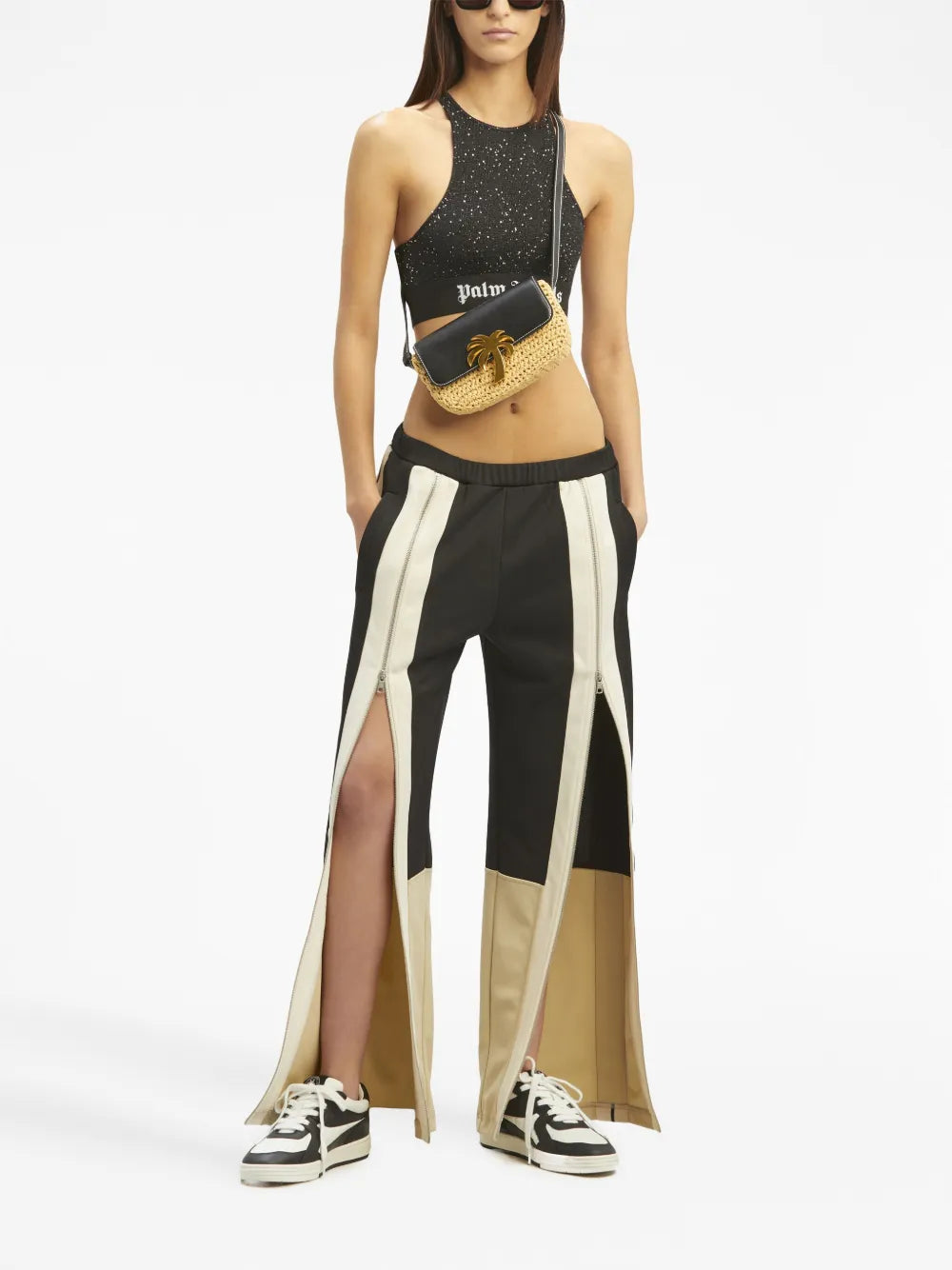 Zip-Detailing Striped Trousers