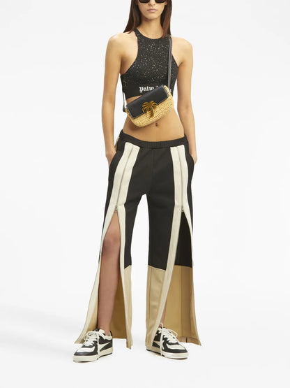 Zip-Detailing Striped Trousers