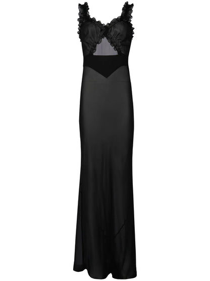 Ruffled Sheer Silk Maxi Dress