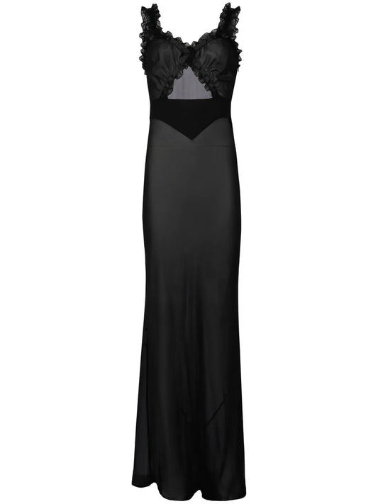 Ruffled Sheer Silk Maxi Dress