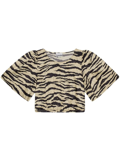 Zebra-Print Crinked Cropped T-Shirt