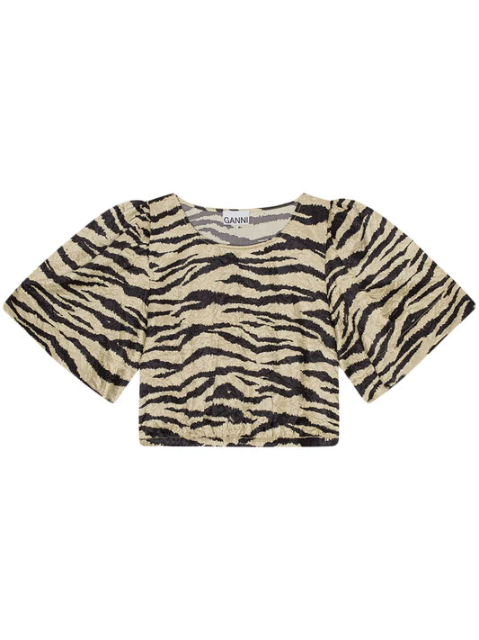 Zebra-Print Crinked Cropped T-Shirt