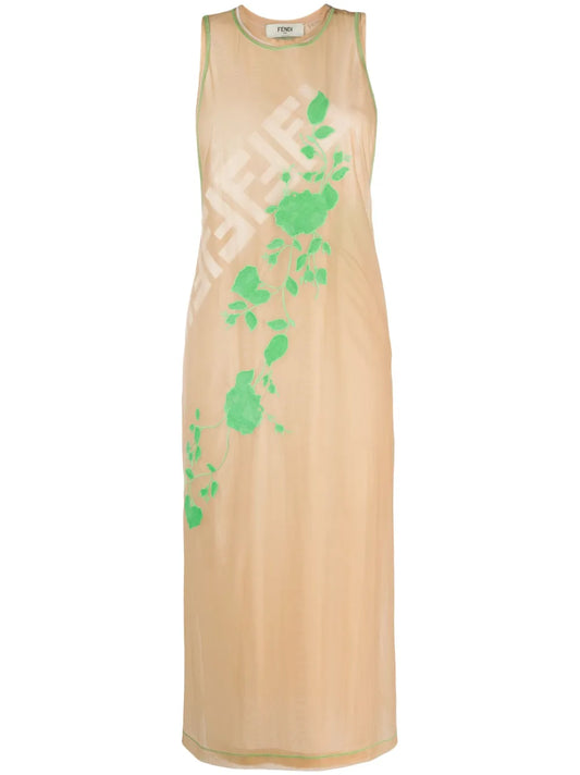 Fendi Roses Sleeveless Midi Dress