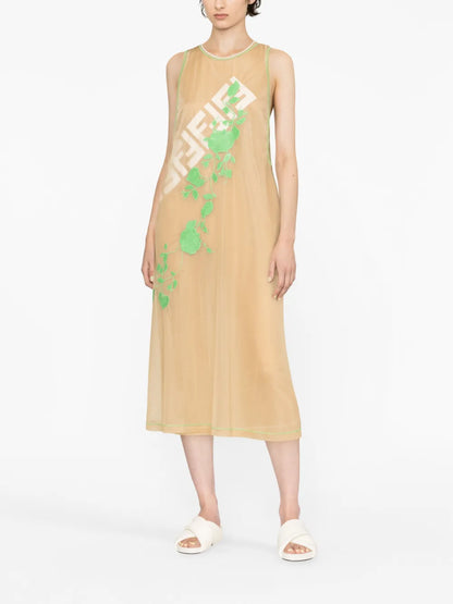 Fendi Roses Sleeveless Midi Dress