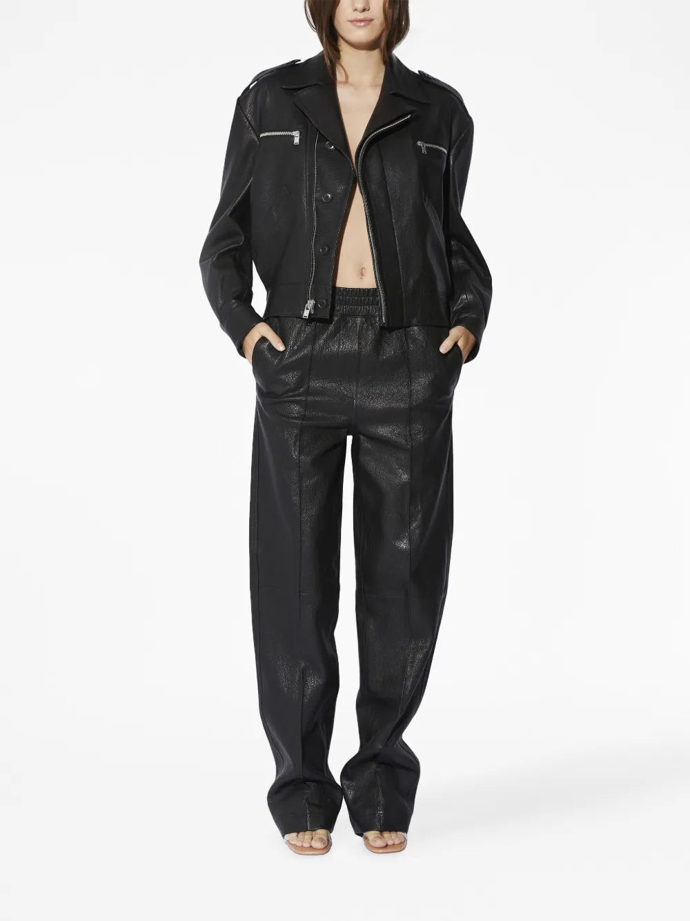 Notched-Lapels Leather Jacket