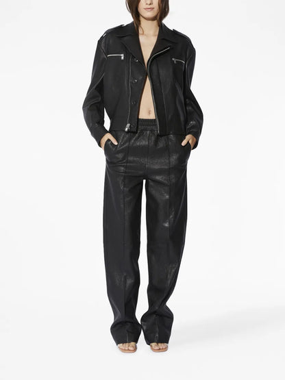 Notched-Lapels Leather Jacket