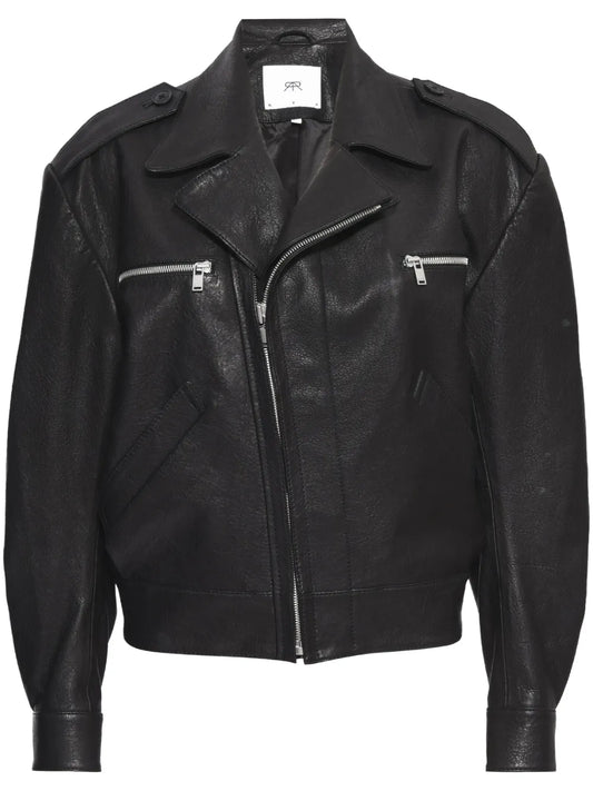 Notched-Lapels Leather Jacket