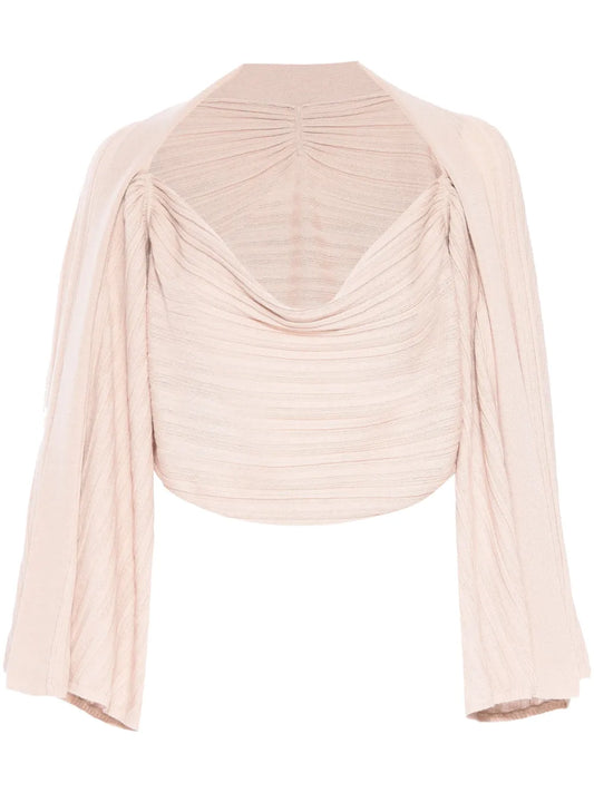 Draped-Sleeves Cowl-Neck Top