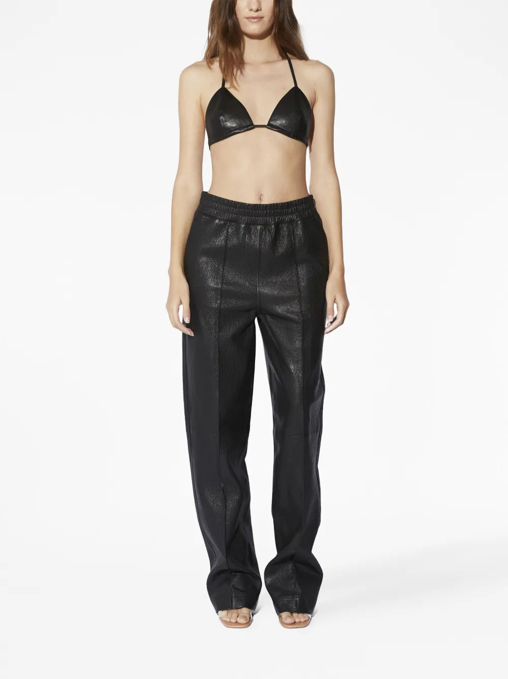 Elasticated-Waist Leather Trousers