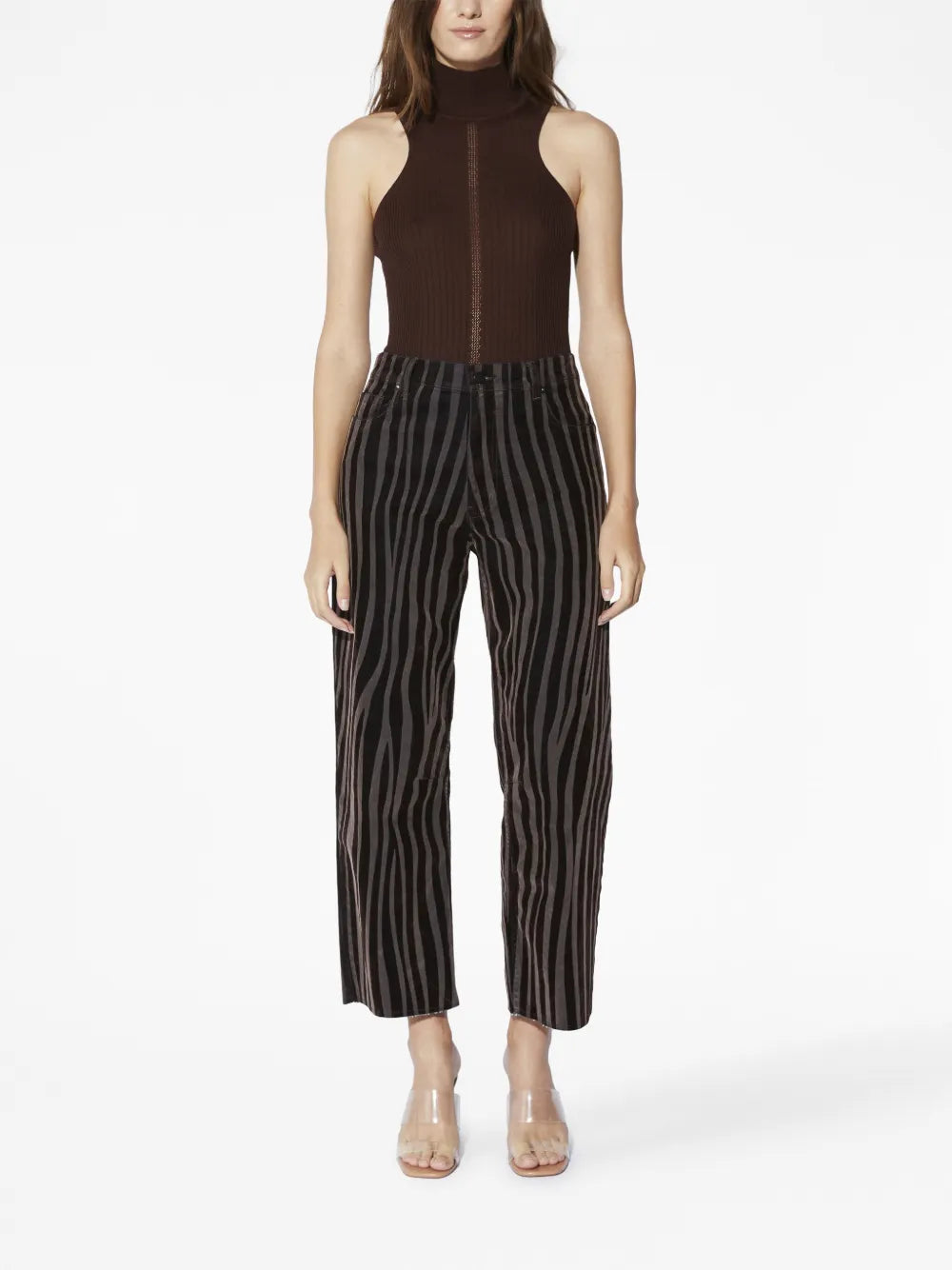 Striped Straight-Leg Cropped Trousers