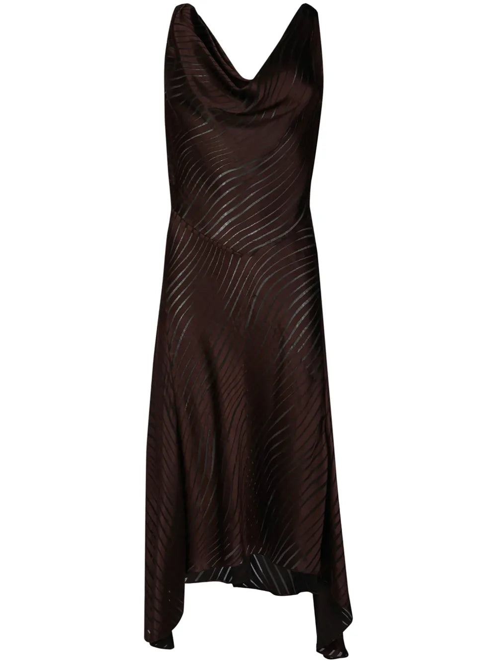 Wave-Print Cowl-Neck Midi Dress