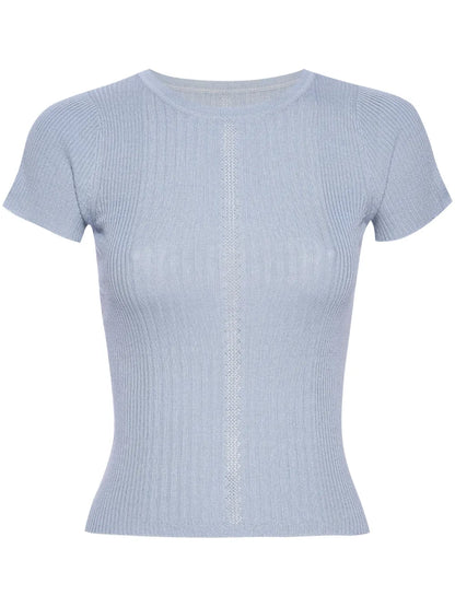 Crew-Neck Ribbed-Knit Silk Top