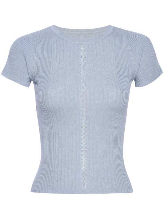 Crew-Neck Ribbed-Knit Silk Top