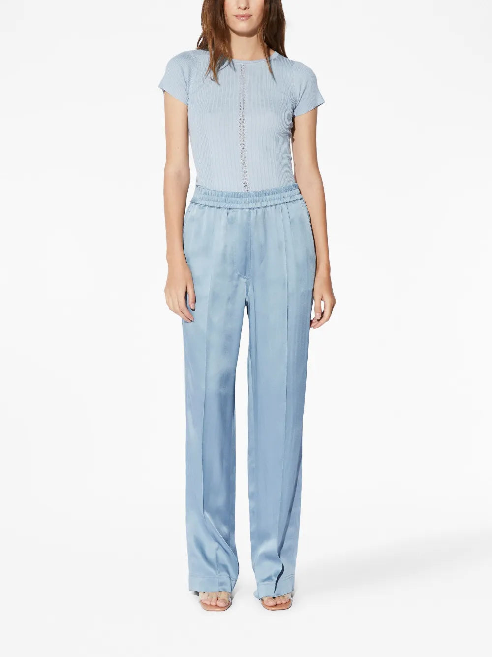 Elasticated-Waist Straight-Leg Trousers