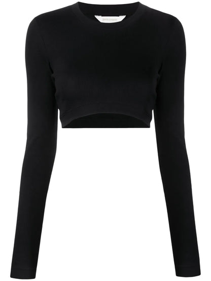 Fine-Ribbed Cropped Long-Sleeve Top