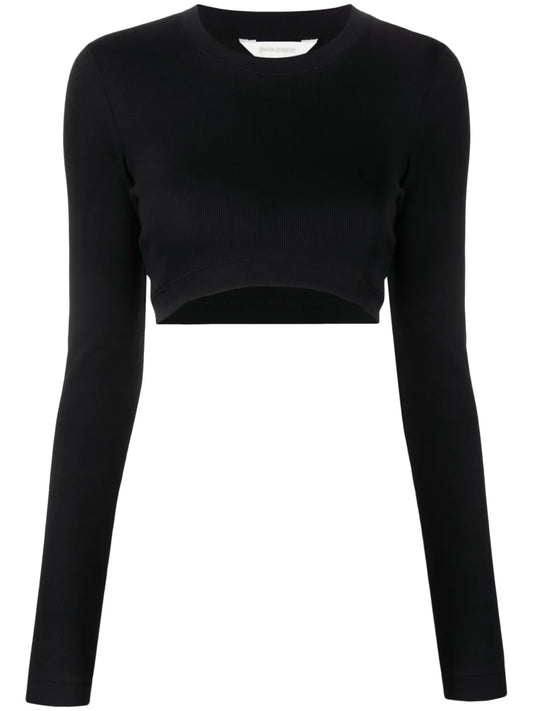 Fine-Ribbed Cropped Long-Sleeve Top