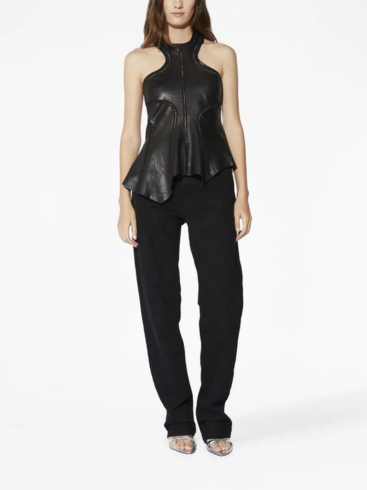 Asymmetric Halterneck Leather Top