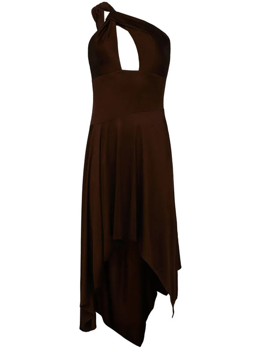 Asymmetric One-Shoulder Midi Dress