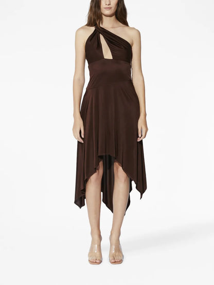 Asymmetric One-Shoulder Midi Dress