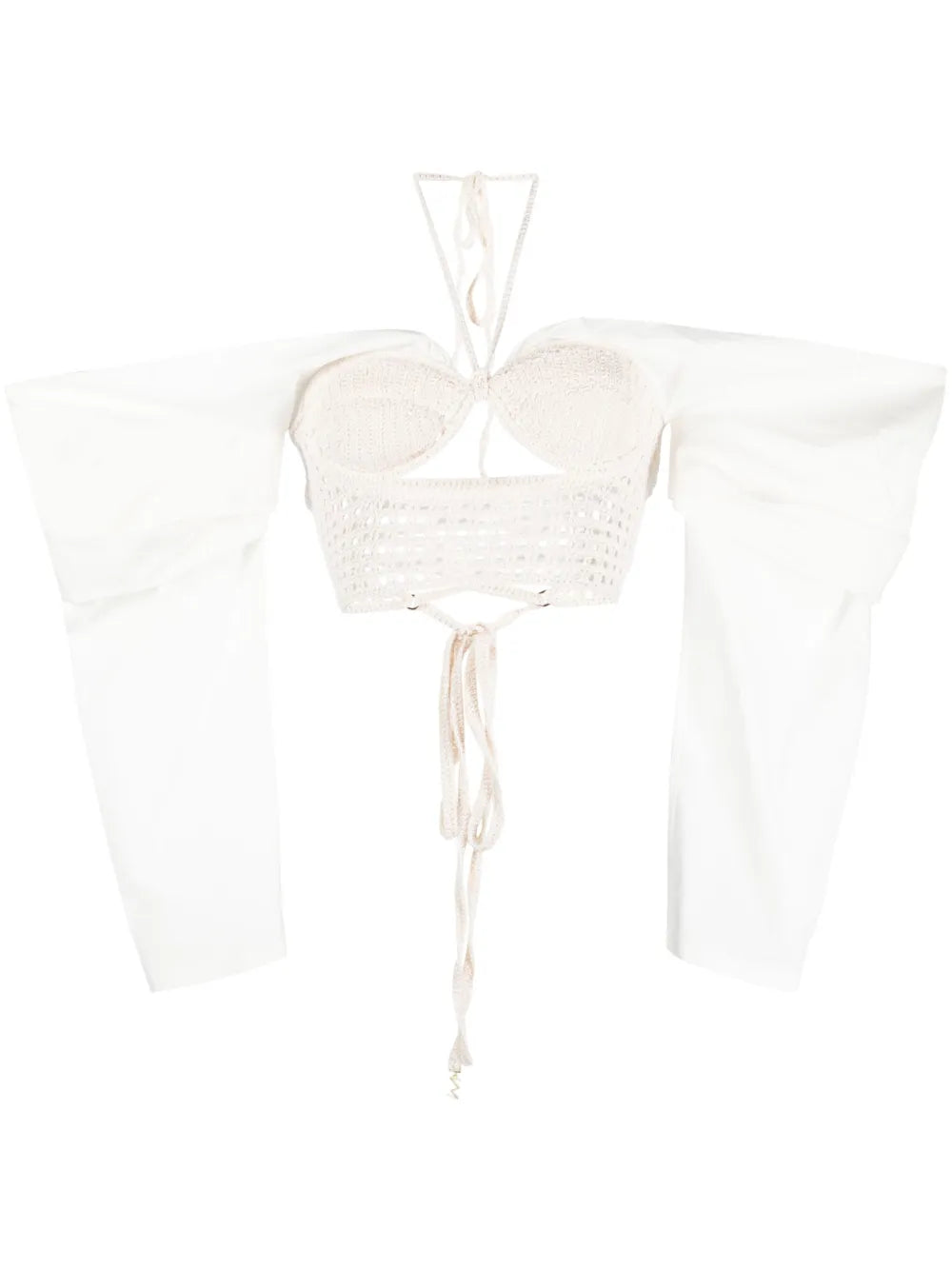Draped-Sleeves Crochet-Knit Blouse