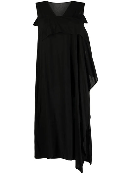 Asymmetric Draped Midi Dress