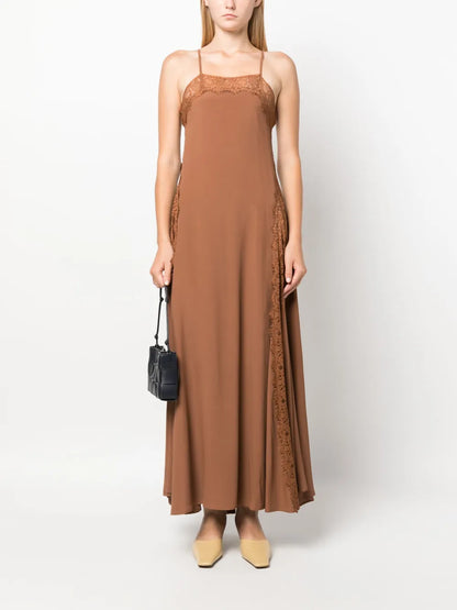 Lace-Trim Sleeveless Long Dress