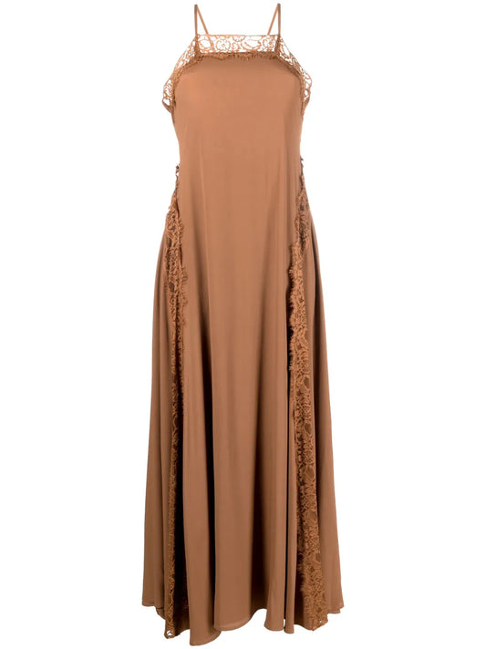 Lace-Trim Sleeveless Long Dress