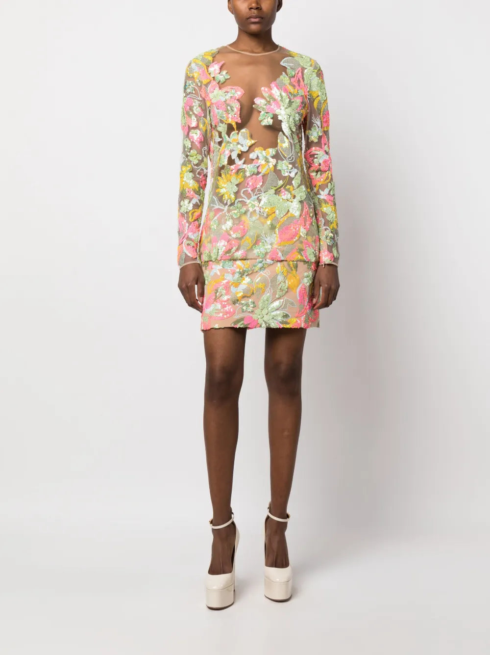 Sequin-Embellished Floral-Print Blouse