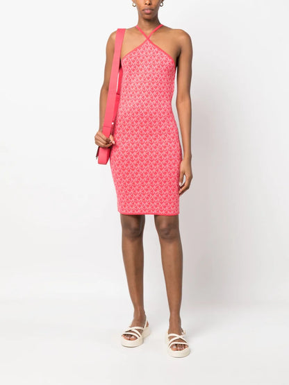 Monogram-Pattern Halterneck Minidress