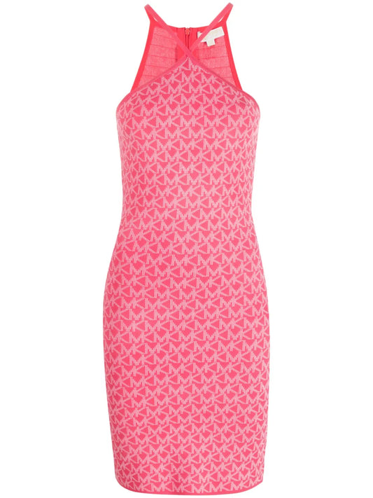 Monogram-Pattern Halterneck Minidress