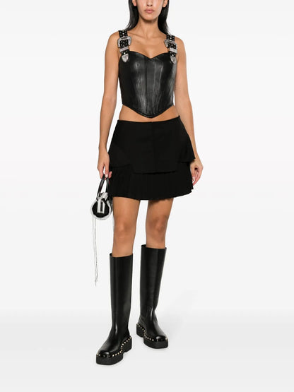 Buckle-Strap Leather Top
