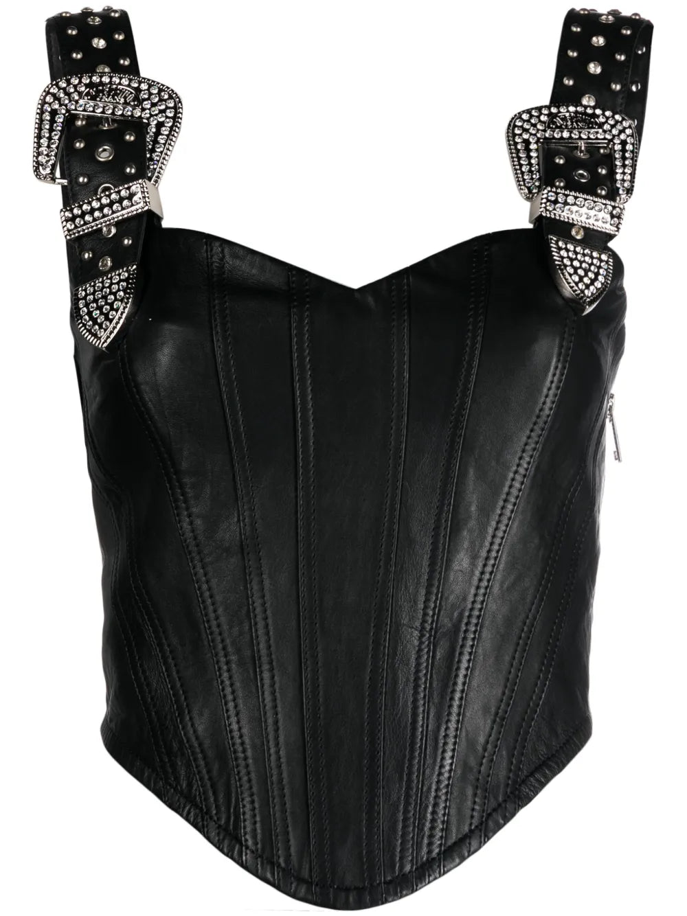 Buckle-Strap Leather Top