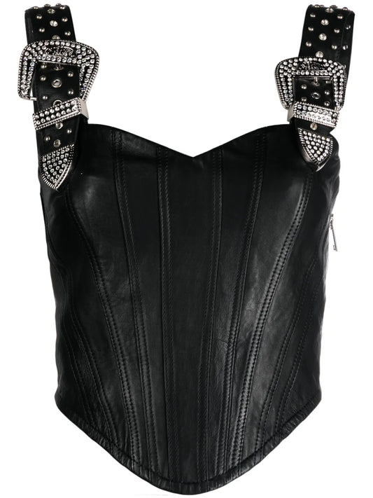 Buckle-Strap Leather Top