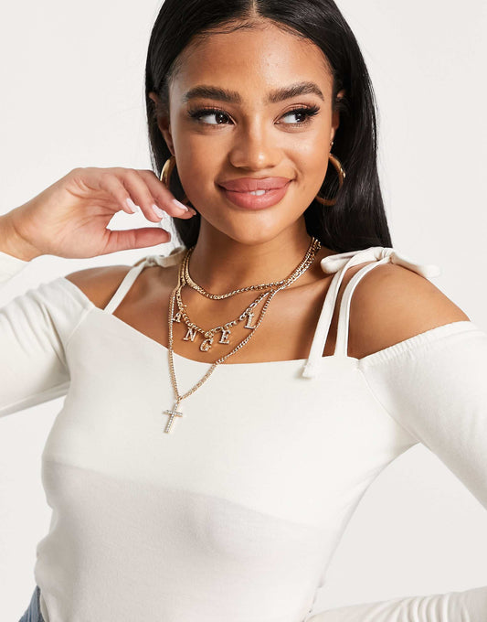 Knitted Top With Tie Shoulder
