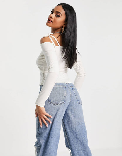 Knitted Top With Tie Shoulder