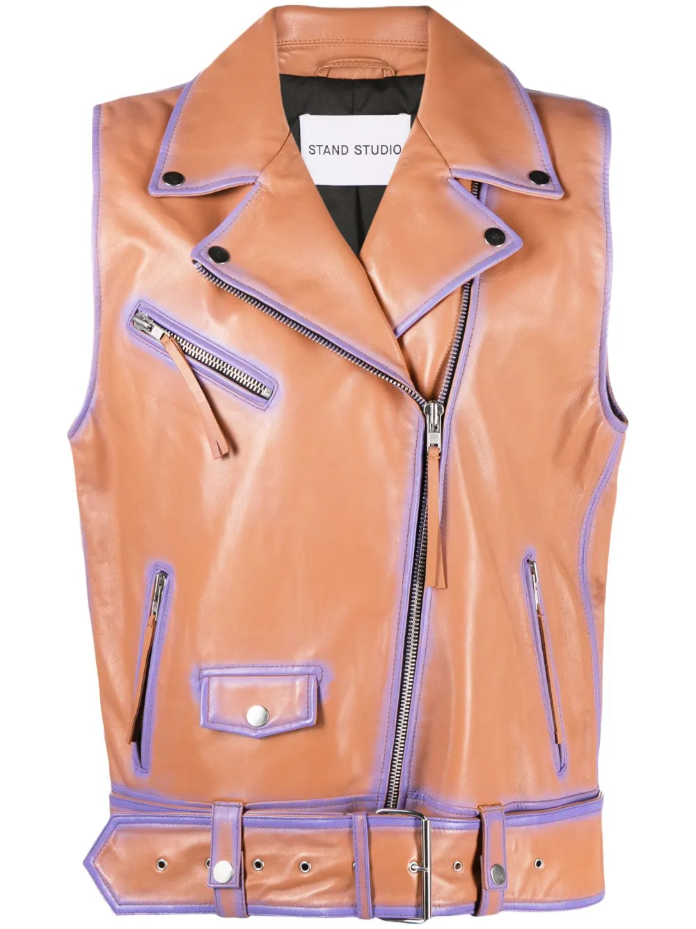 Contrast-Trim Leather Vest