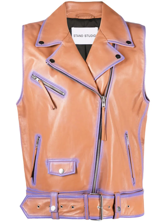 Contrast-Trim Leather Vest