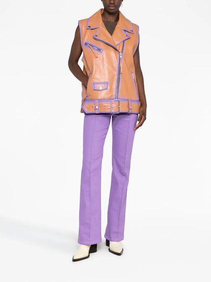 Contrast-Trim Leather Vest