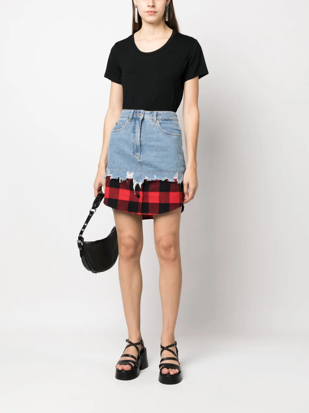 Layered-Design Denim Skirt