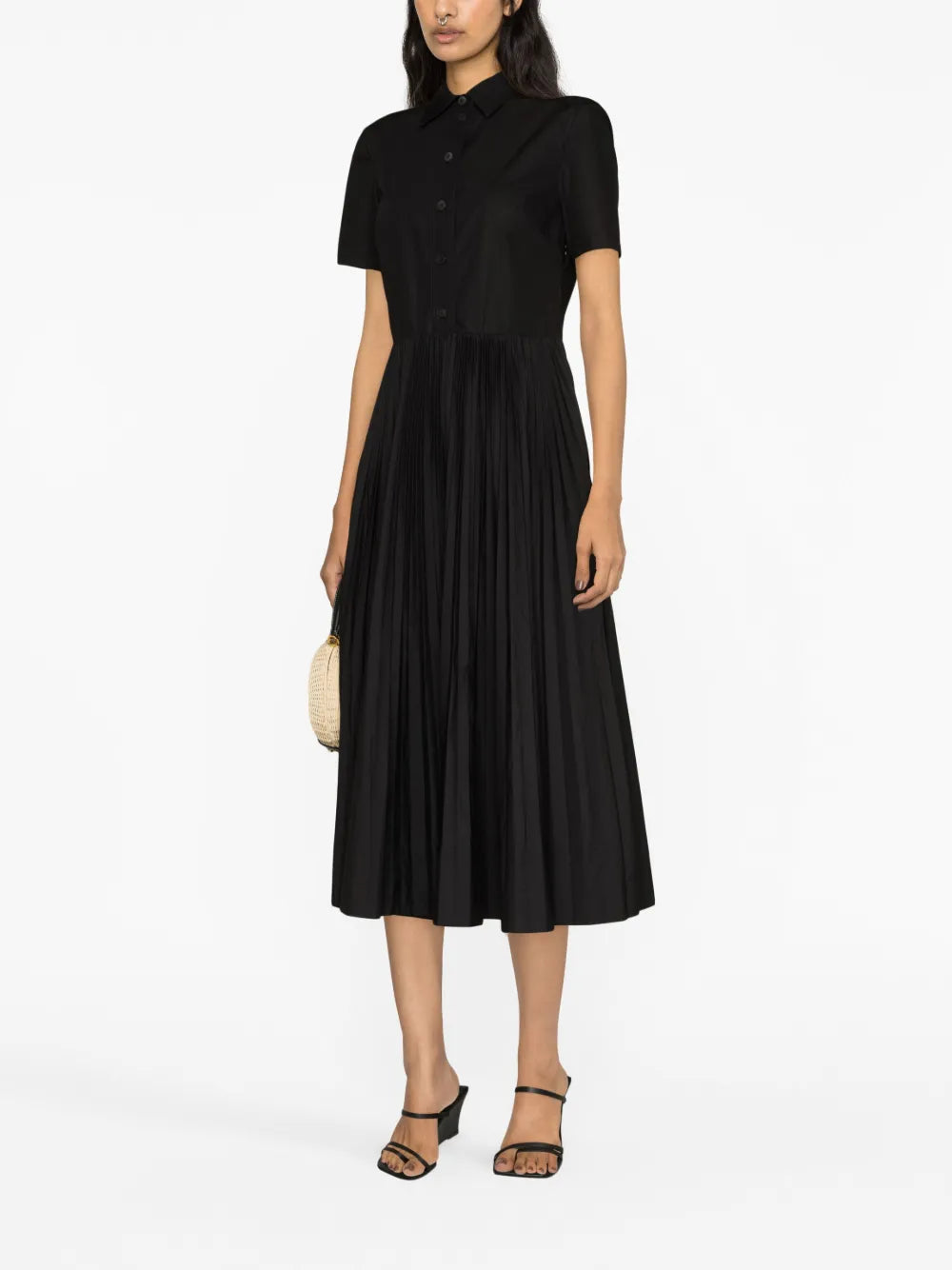 Pleated Poplin Shirt Dress
