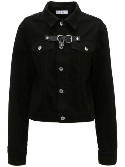 Padlock-Strap Buttoned Denim Jacket